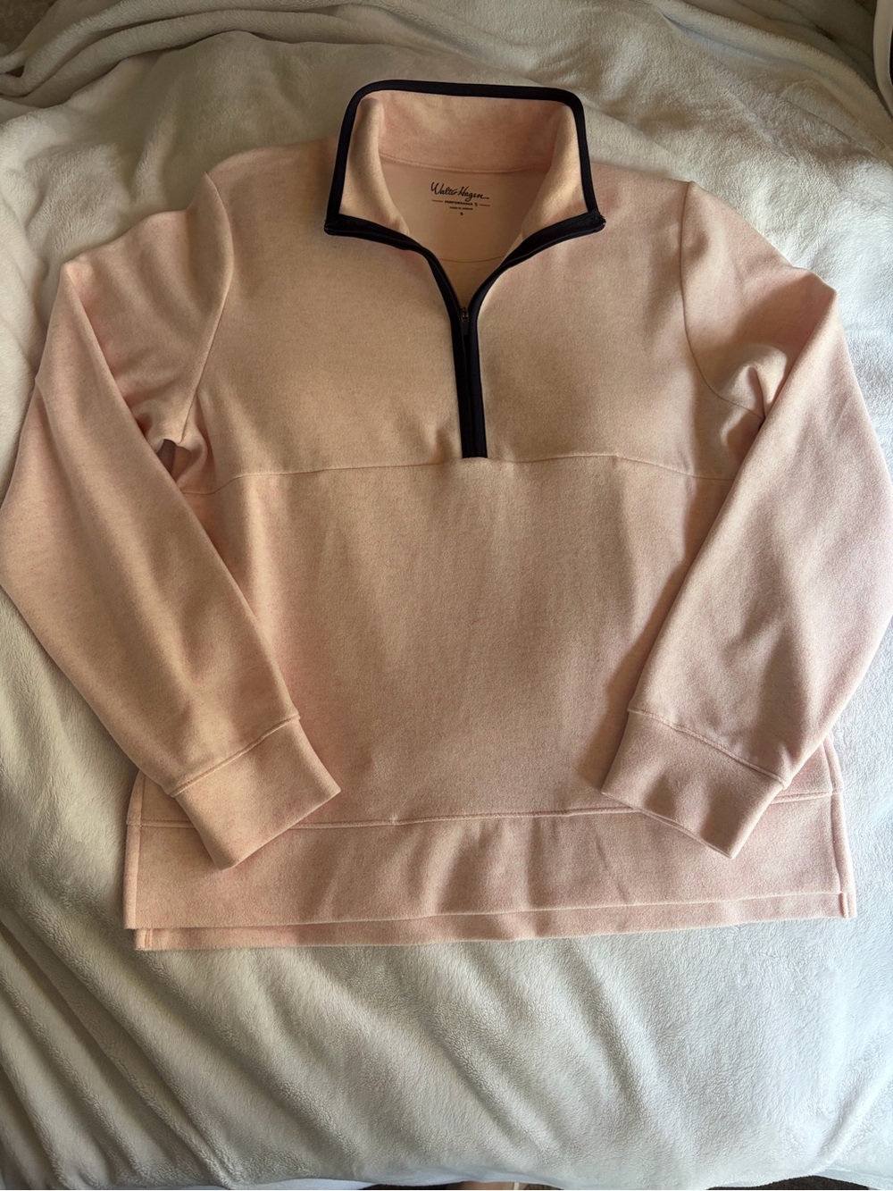 Walter Hagen Light Pink Quarter-Zip Sweater with Black Trim